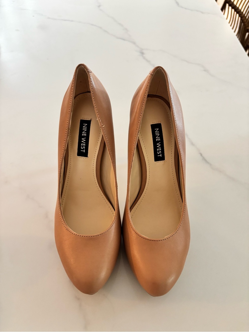 Nine West Women's Camel/Tan Leather Round-Toe Pumps